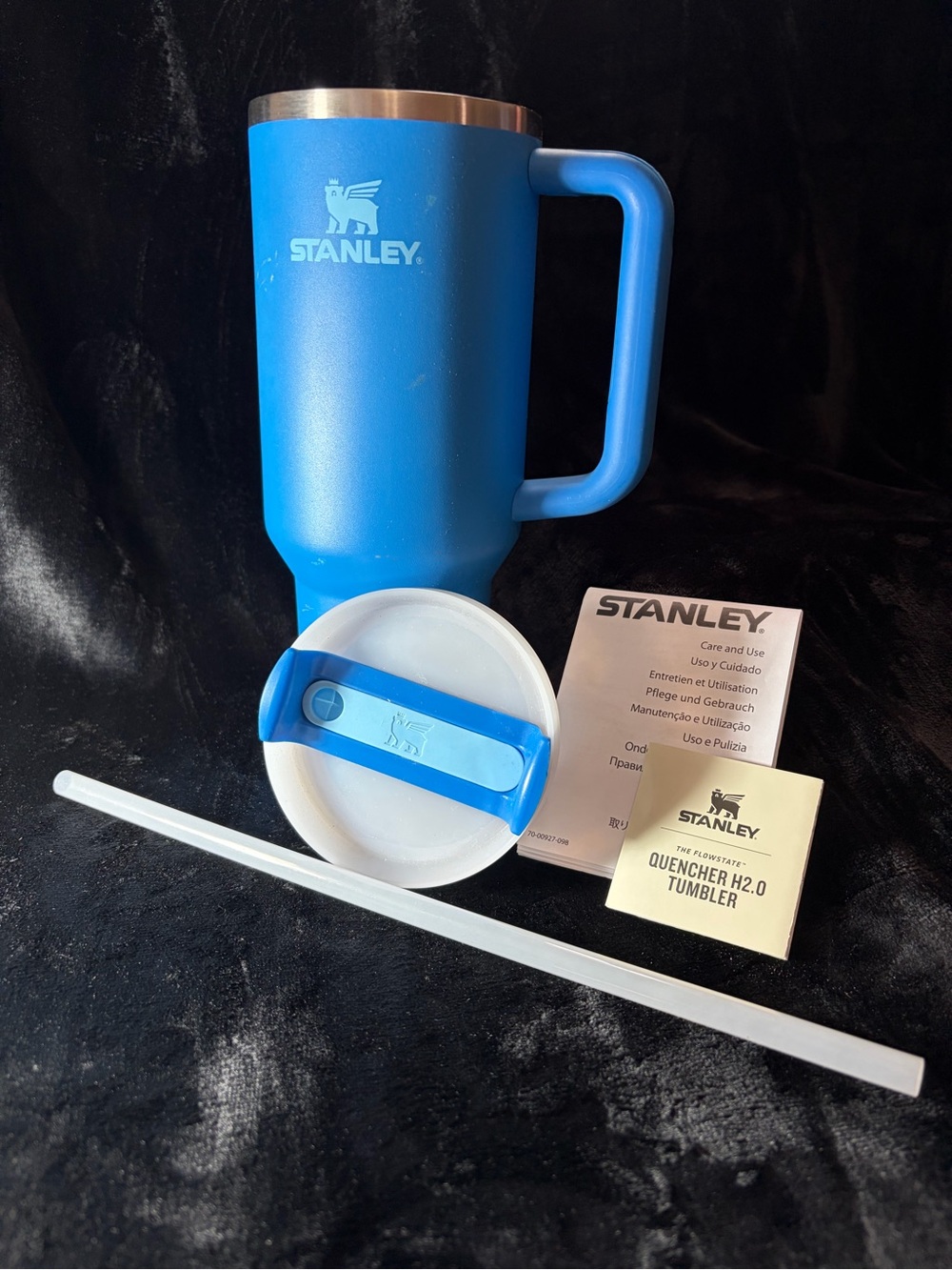 Stanley Blue Travel Tumbler with Handle and Straw